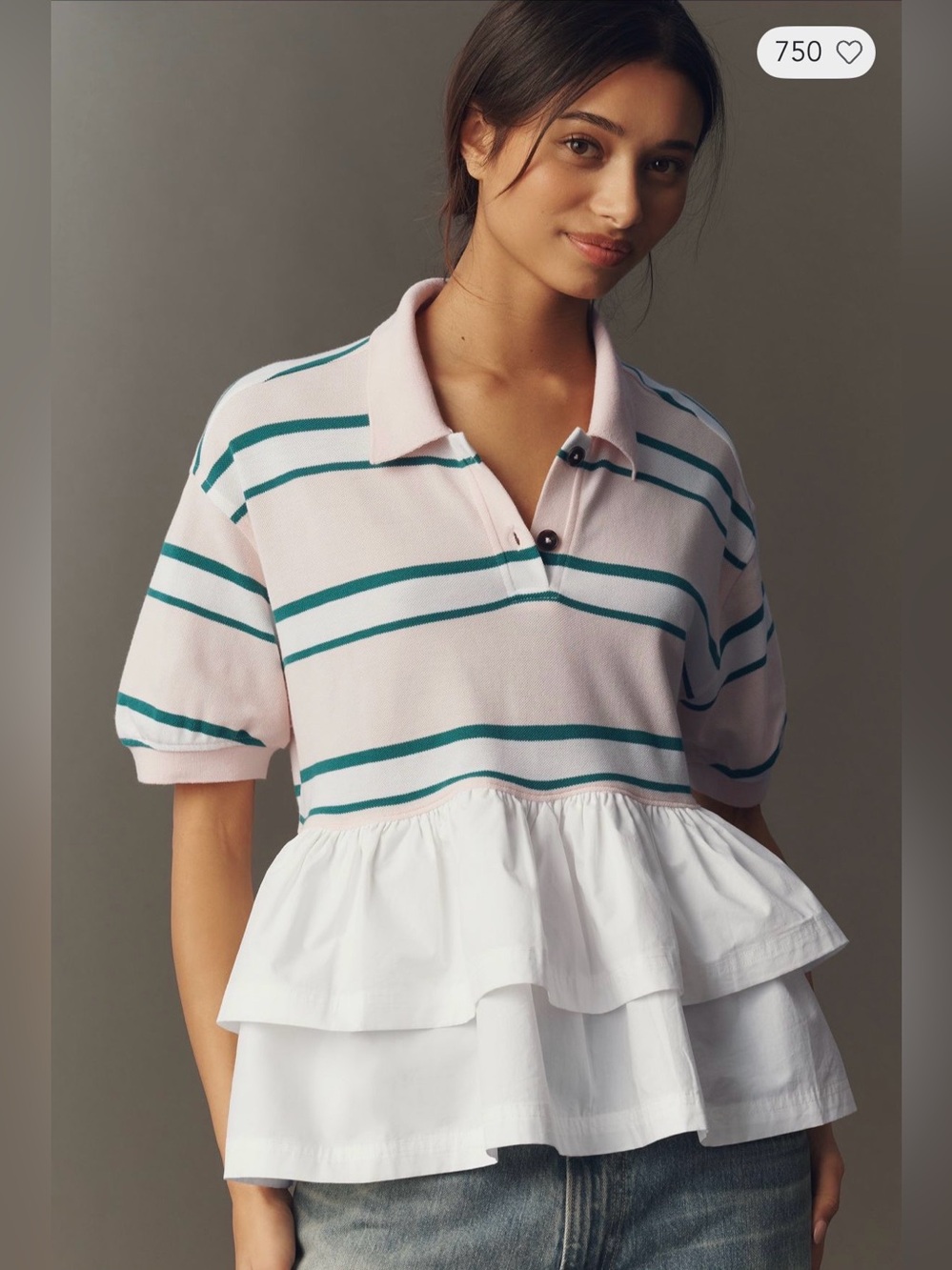 Anthropologie Maeve Je Peux Twofer Peplum Top in Pink Stripe Size XS NWT